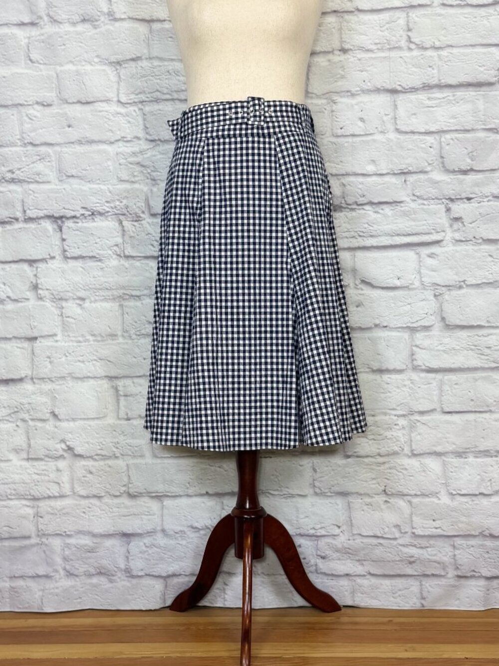 Anthropologie Seen Worn Kept Navy Blue Cotton Blend Gingham Belted Skirt